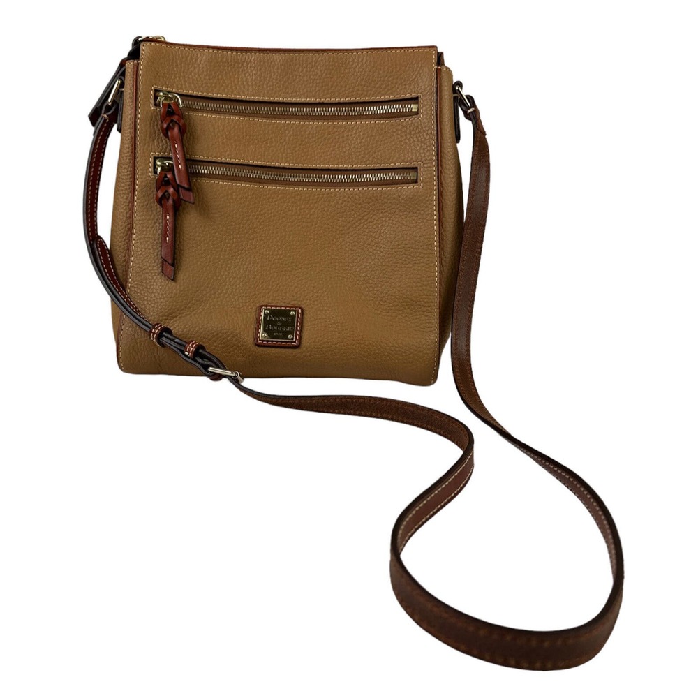 DOONEY & BOURKE Triple Zip Crossbody Shoulder Bag Carmel Pebble Grain LeatherEUC